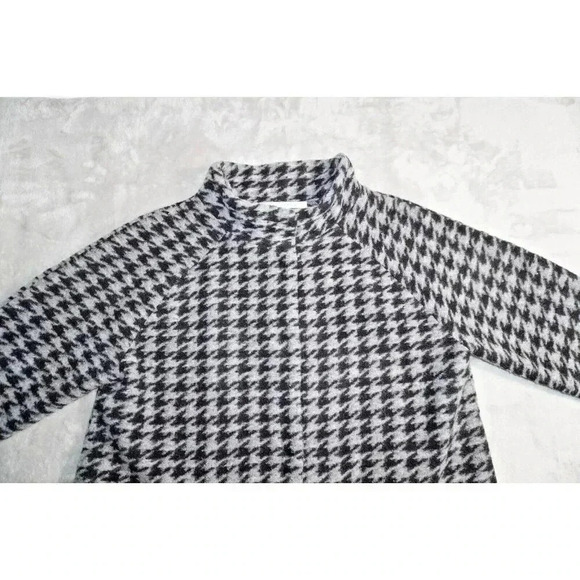 Max Studio Jacket Women Black Gray Knit Houndstooth Long Wool Blend Coat 1X - Picture 5 of 11